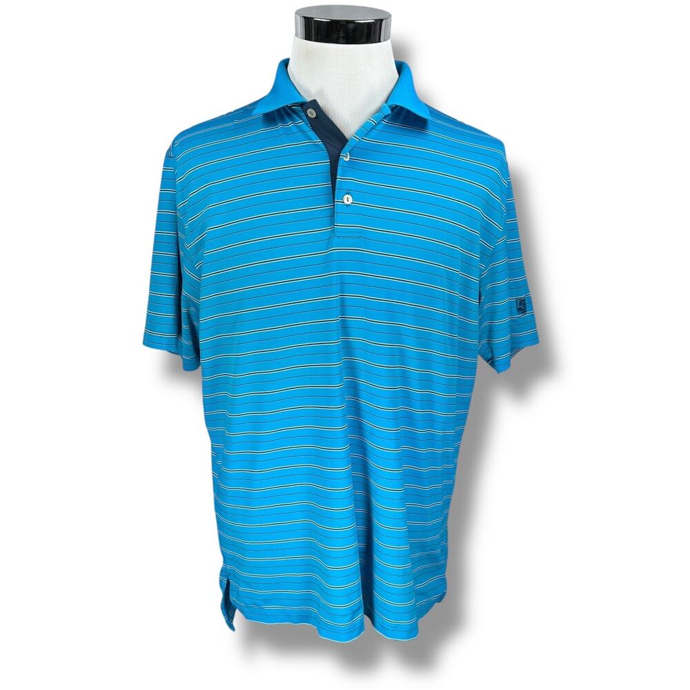 Peter Millar Summer Comfort Polo Shirt Men Large Blue‎ Striped Laurel Creek Golf